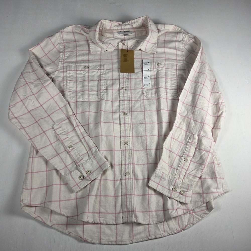 Goodfellow & Co Pink White Grid Flannel Shirt XL NWT Vintage Midweight Soft